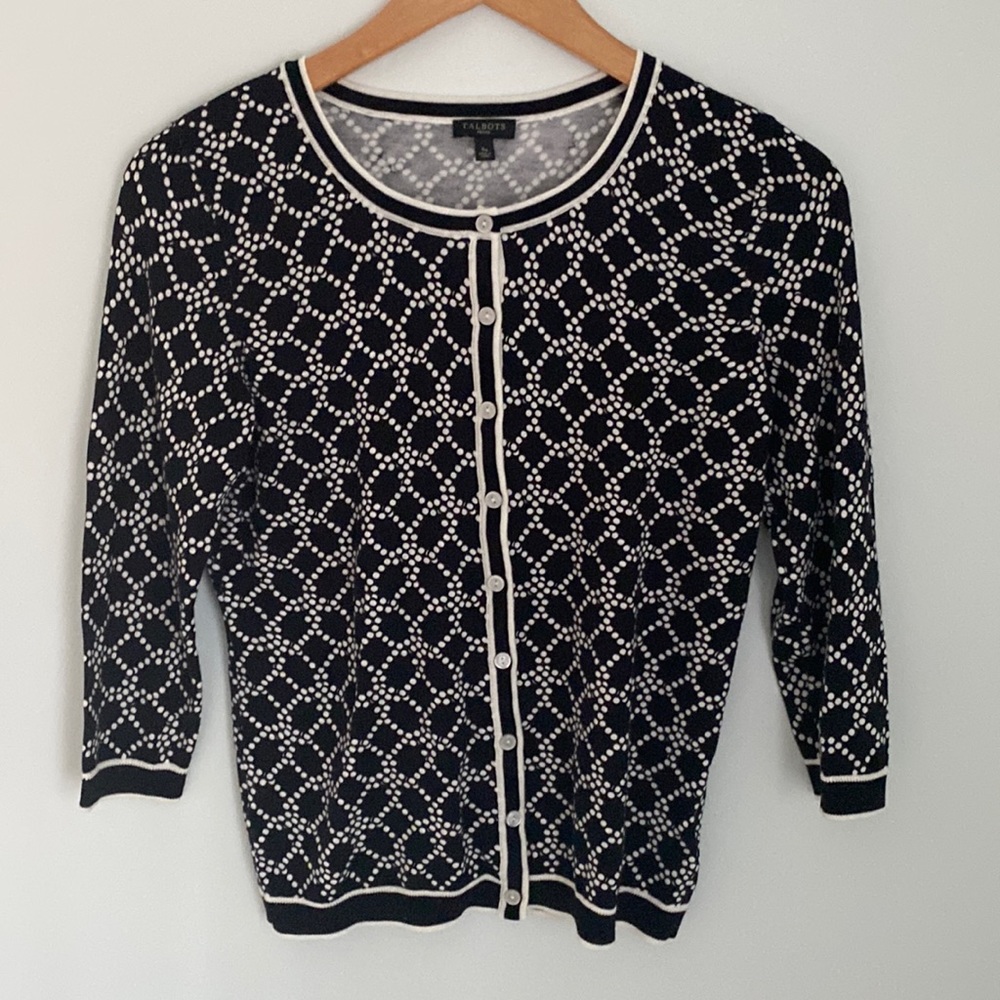 Talbots Cardigan Sweater Black/white. Size PS